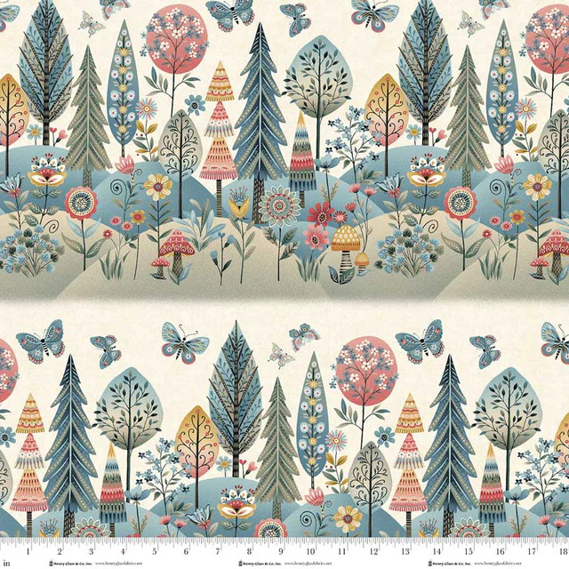 Cream Forest Border Stripe Cotton 44"/45" Fabric Per Yard