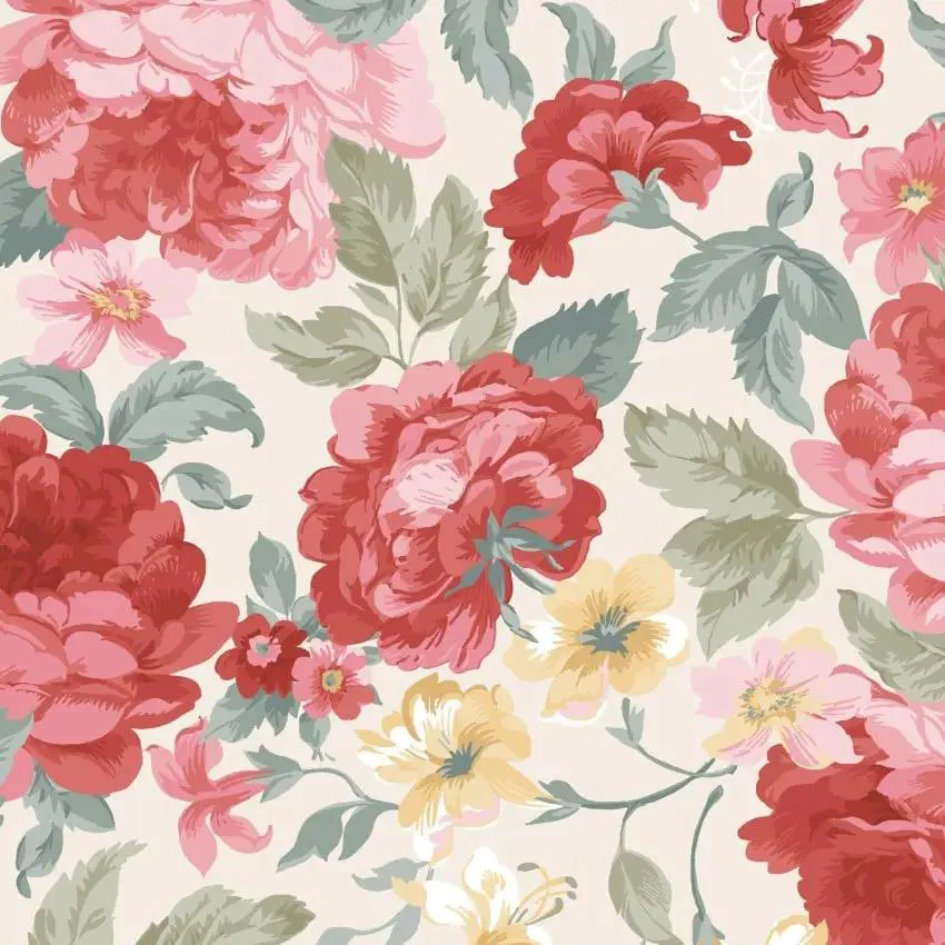 Cream/Multi Focal Floral La Fleur Flannel Cotton 42"/43" Fabric Per Yard