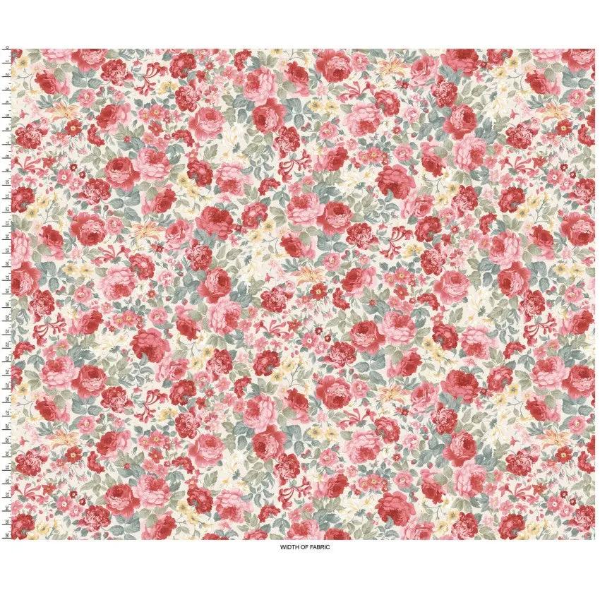 Cream/Multi Focal Floral La Fleur Flannel Cotton 42"/43" Fabric Per Yard - Image 3