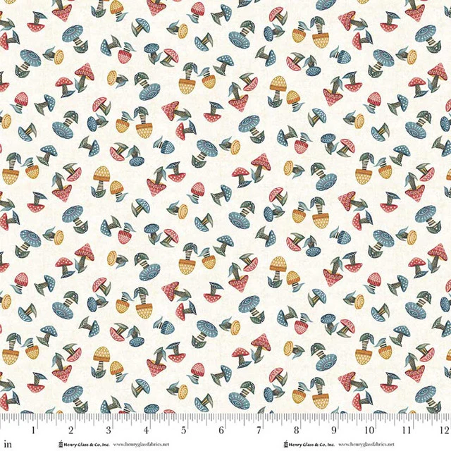 Cream Mushrooms Cotton 44"/45" Fabric Per Yard