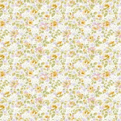 Cream Packed Floral Cotton 43"/44" Fabric Per Yard