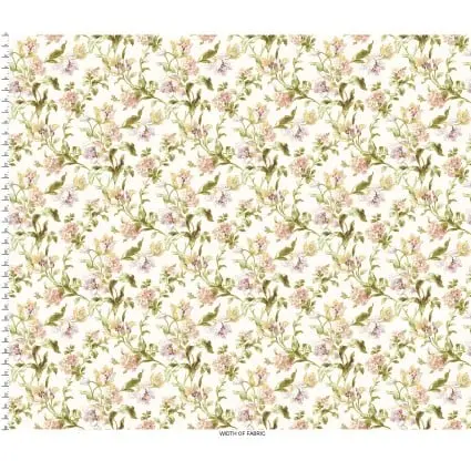 Cream Scrolling Tulips Cotton 43"/44" Fabric Per Yard - Image 2