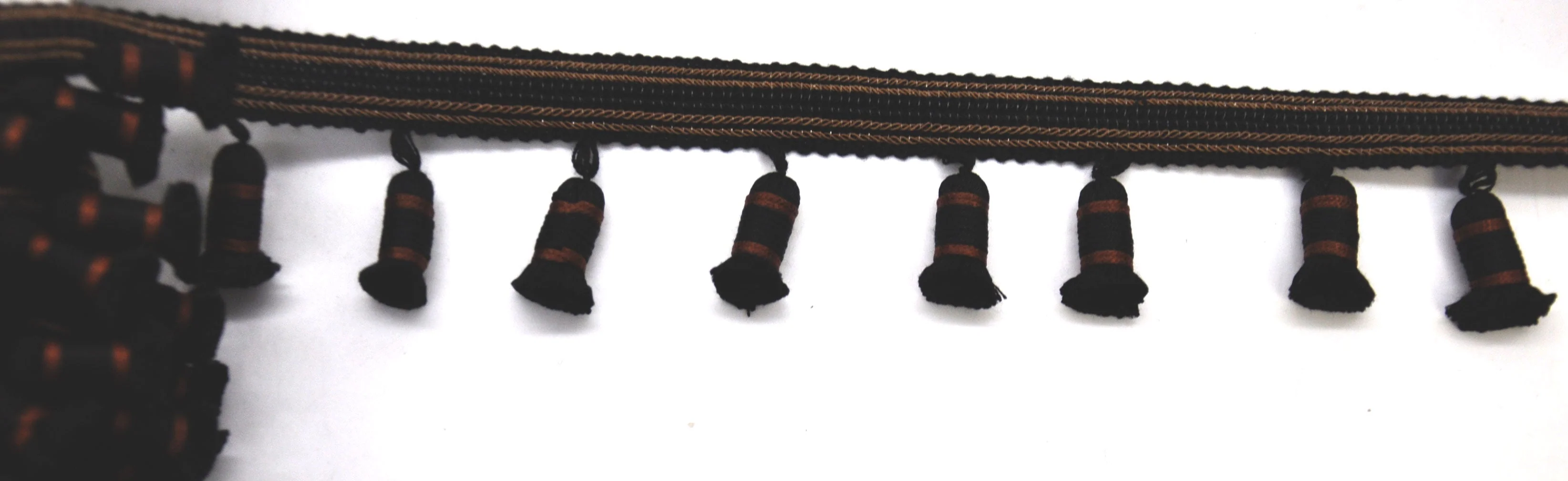 Godiva Collection - 2 1/2" length SMALL TASSEL FRINGE (25 Yard Roll) Chocolate and Brown - Image 2