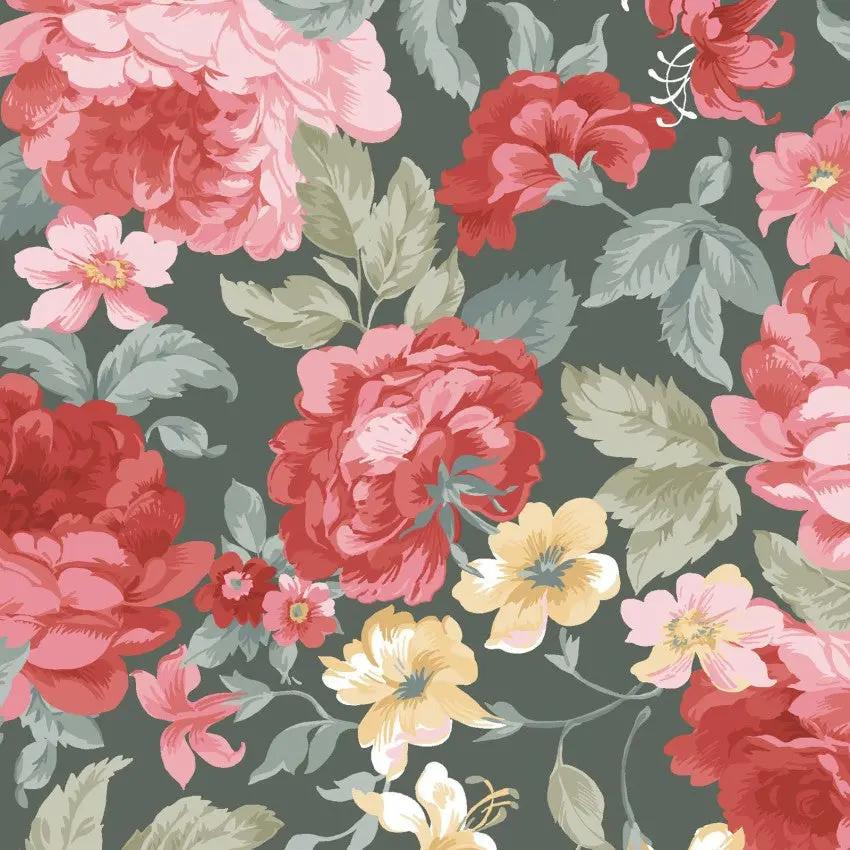 Green/Multi Focal Floral La Fleur Flannel Cotton 42"/43" Fabric Per Yard
