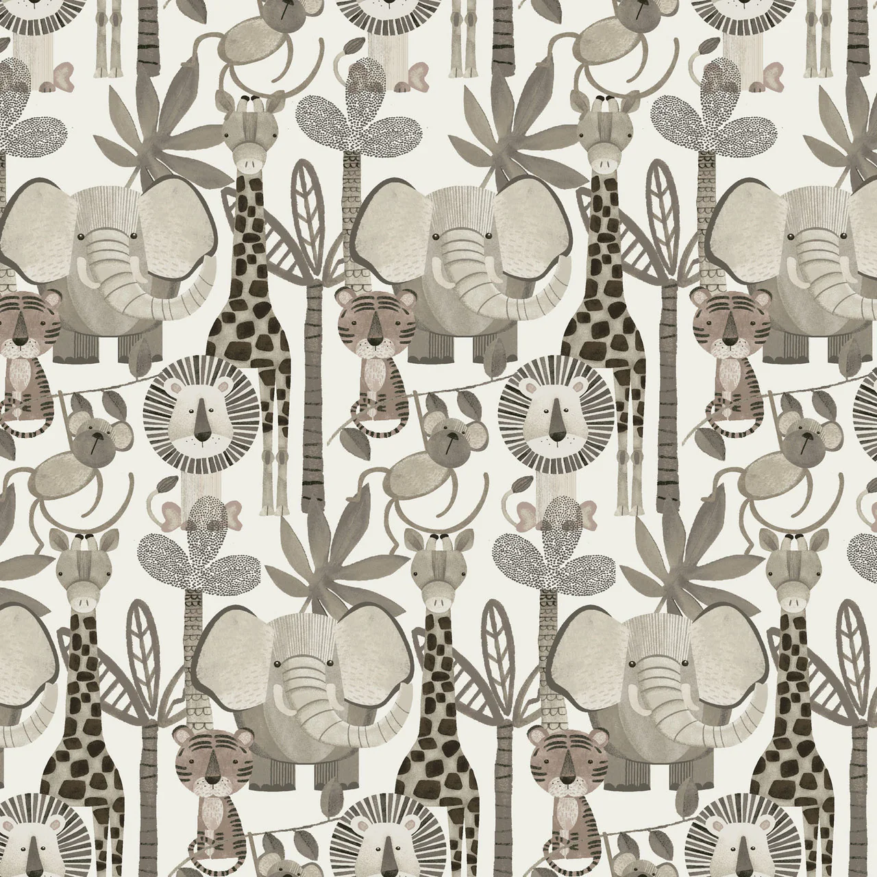Jungle Romp Directional Animals Beige 43"/44" Fabric Per Yard