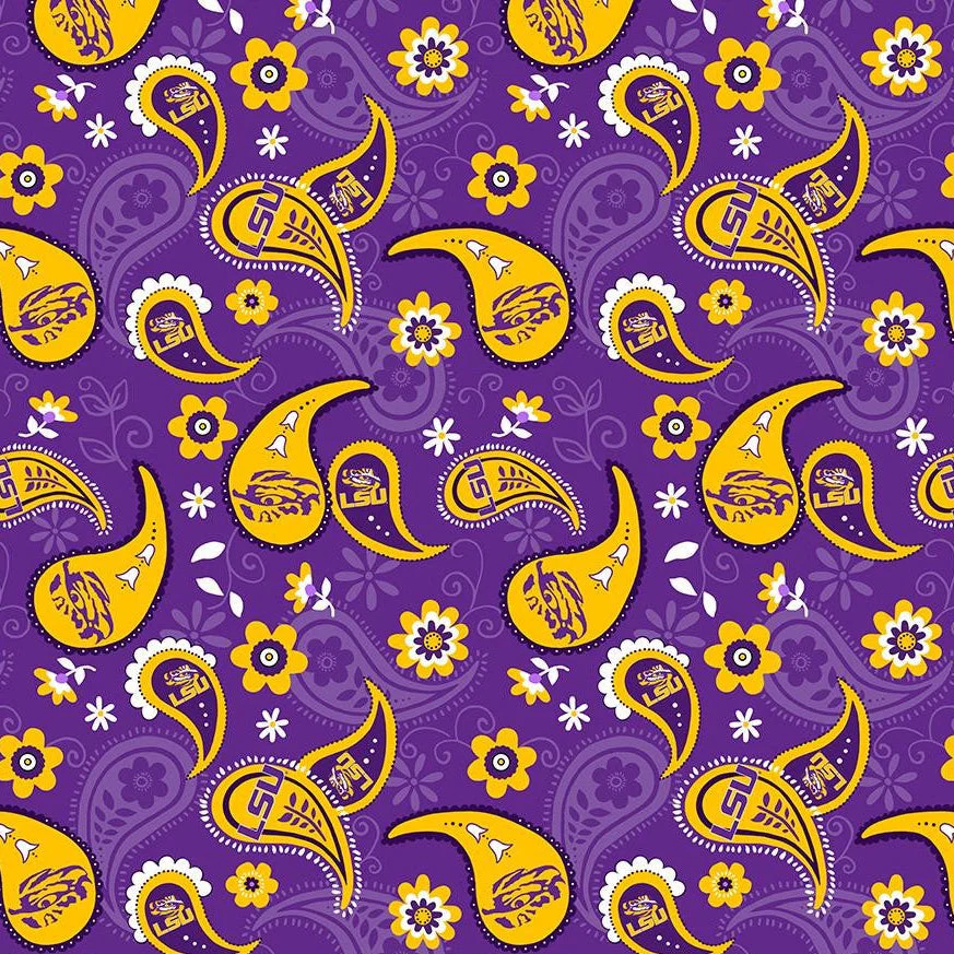 LSU Tigers - Paisley 44"/45" Fabric per yard