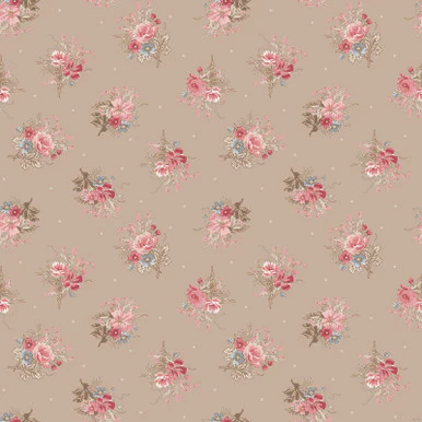 Small Bouquet Tan Meadow Blush 43"/44" Cotton Fabric Per Yard