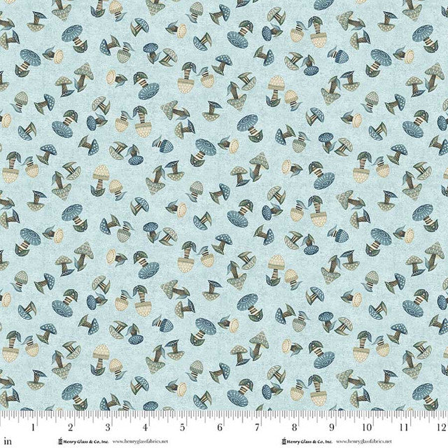 Pale Blue Mushrooms Cotton 44"/45" Fabric Per Yard