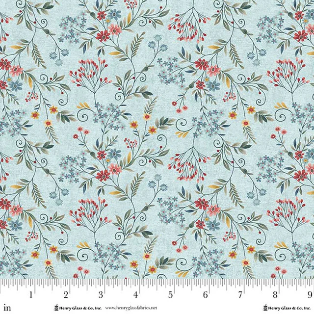Pale Blue Tender Vines Cotton 44"/45" Fabric Per Yard
