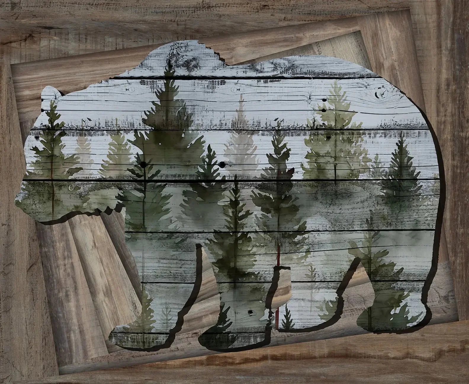 Slate Bear Panel Out of the Woodwork Cotton 44"/45" Fabric Per Yard