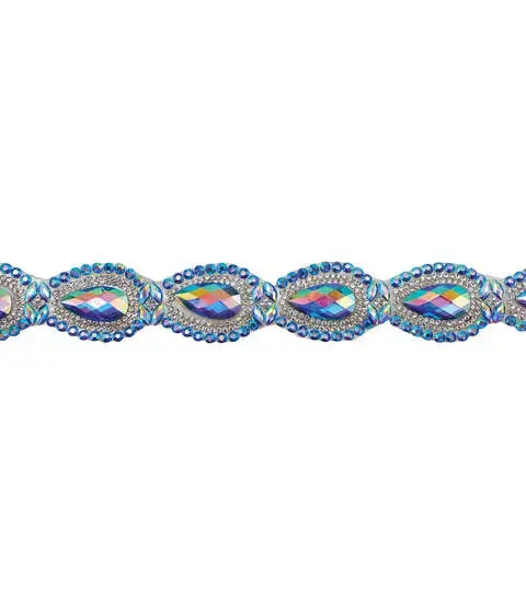 Yaya Han Iron on Crystal Princess Trim 0.56" Blue - Per Yard