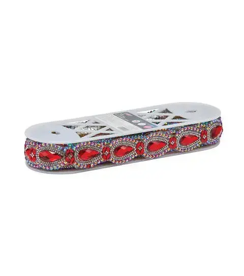 Yaya Han Iron on Crystal Princess Trim 0.56" Red - Per Yard