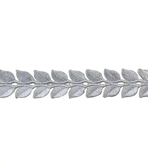 Yaya Han Iron on Roman Leaf Trim 1.31" Silver - Per Yard