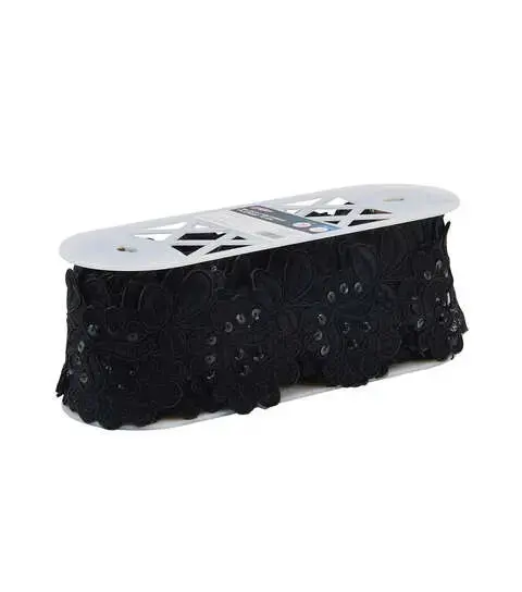 Yaya Han Sew on Fantasy Flower Trim 3.63'' Black - Per Yard