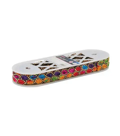 Yaya Han Sew on Tribal Chenille Narrow Trim 1'' Multi Color - Per Yard