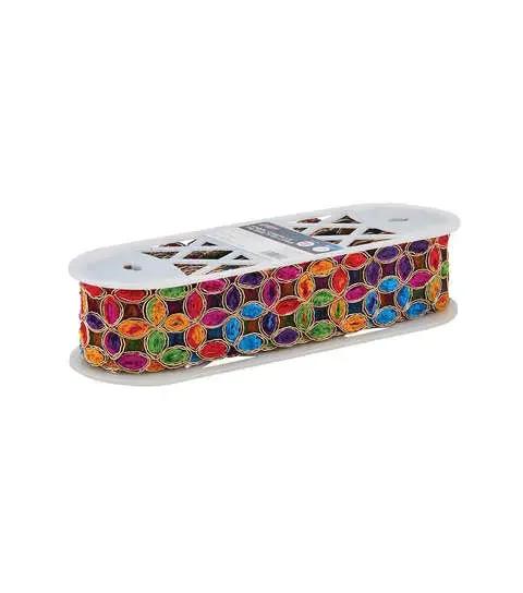 Yaya Han Sew on Tribal Chenille Tie Dye Link Trim 2.25'' Multi Color - Per Yard
