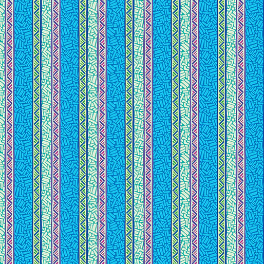 Ziggy Stripe Blue Cheeto's World Cotton 44"/45" Fabric Per Yard