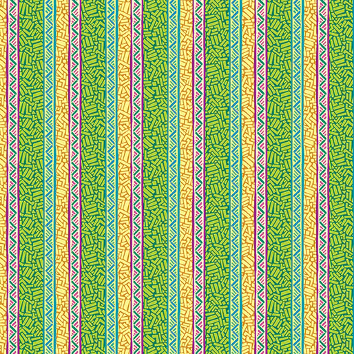 Ziggy Stripe Green Cheeto's World Cotton 44"/45" Fabric Per Yard